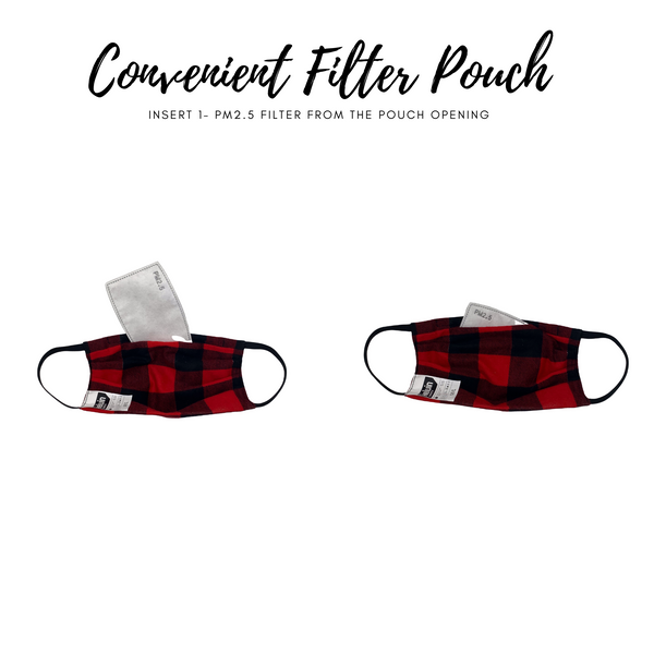 2-4-1 Red Tartan - Cotton Masks with Filter pocket and 5 PM2.5 Filters