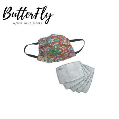2-4-1.. Butterfly - Cotton Masks with Filter pocket and 5 PM2.5 Filters